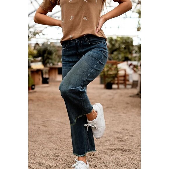 Women's Wide Leg Jeans Vintage Denim 90s Raw Hem Mid Rise Straight Fit - Picture 6 of 6